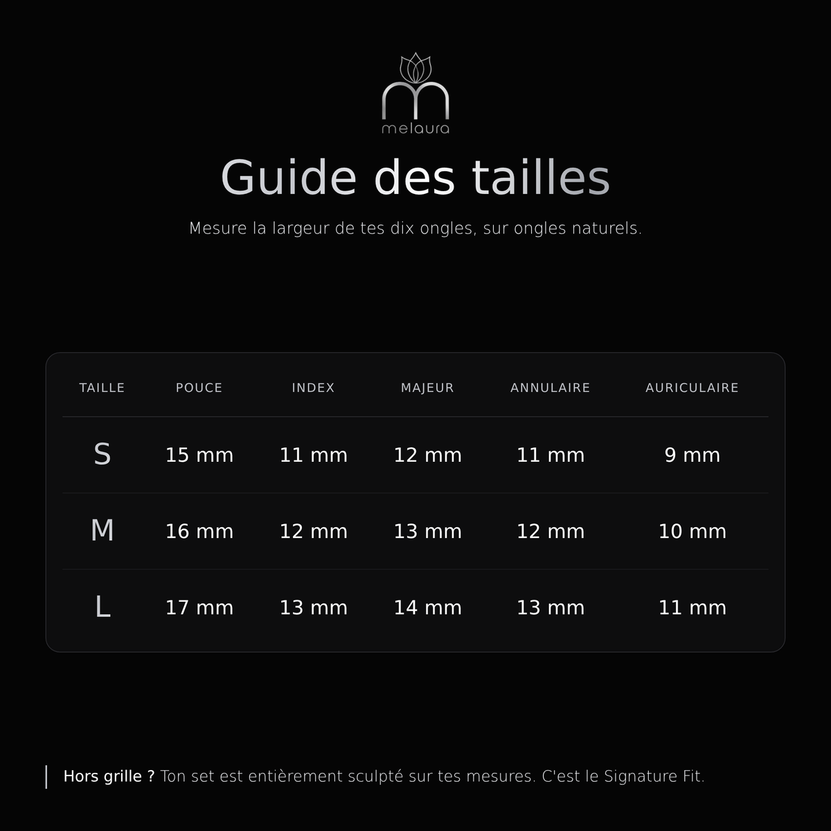 Guide des tailles Melaura